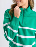 ELM Lane Zip Crew Green & White Stripe 8159108.TURQ