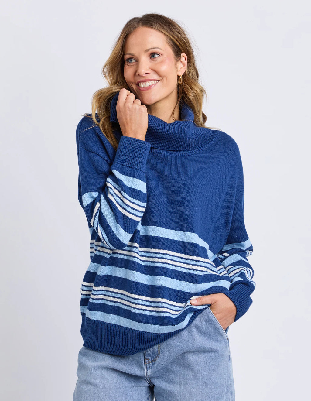 ELM Striped Roll Neck Sweater Navy 8177028.NAVY