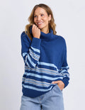 ELM Striped Roll Neck Sweater Navy 8177028.NAVY