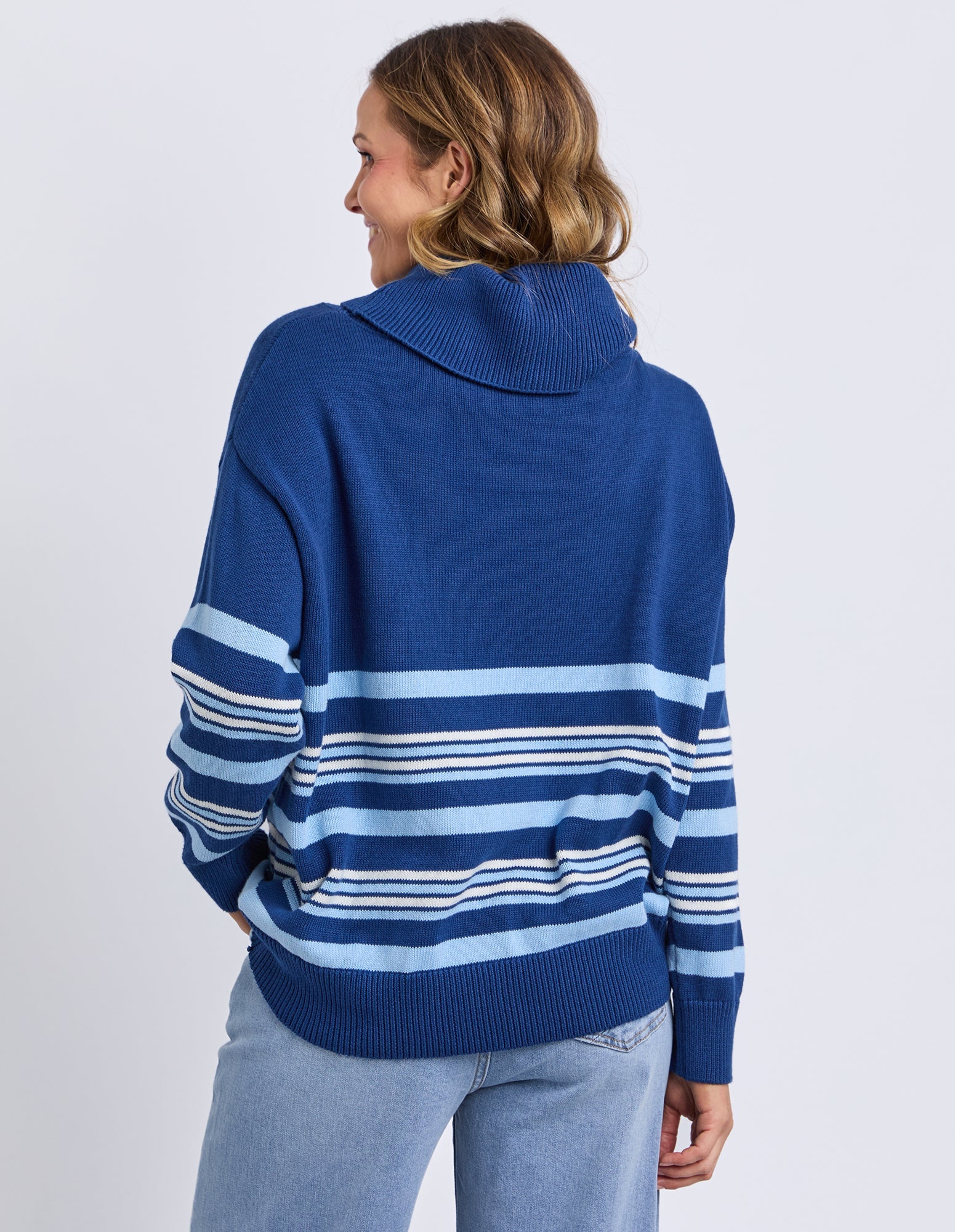 ELM Striped Roll Neck Sweater Navy 8177028.NAVY