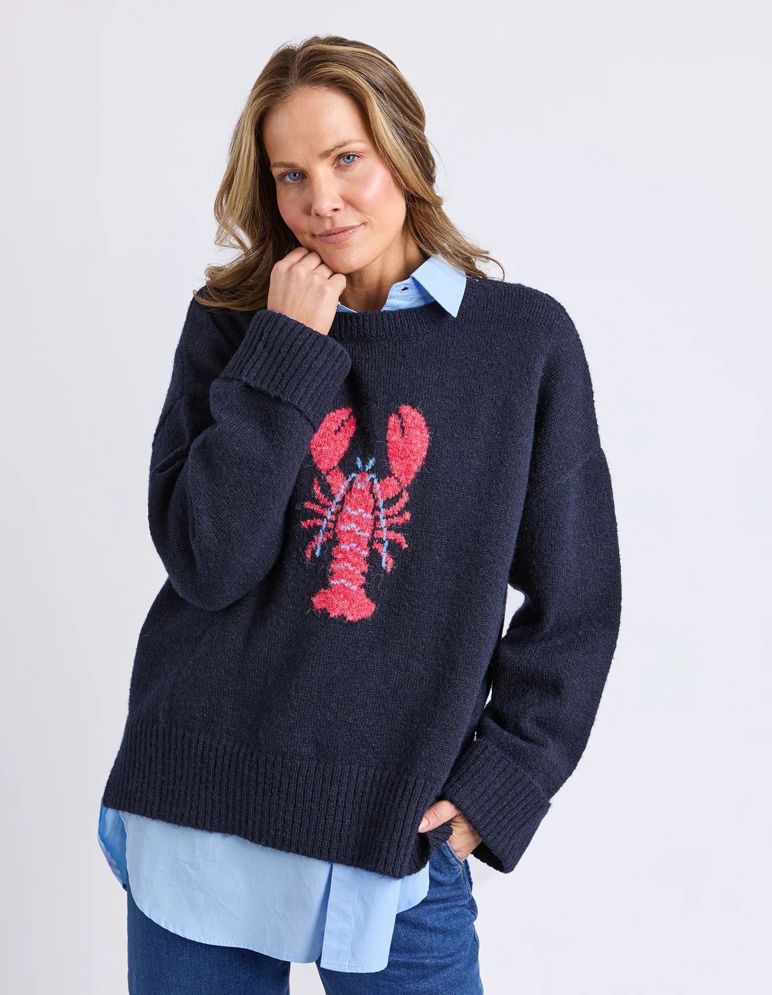 ELM Lobster Intarsia Knit Classic Navy 8177032.CNAV