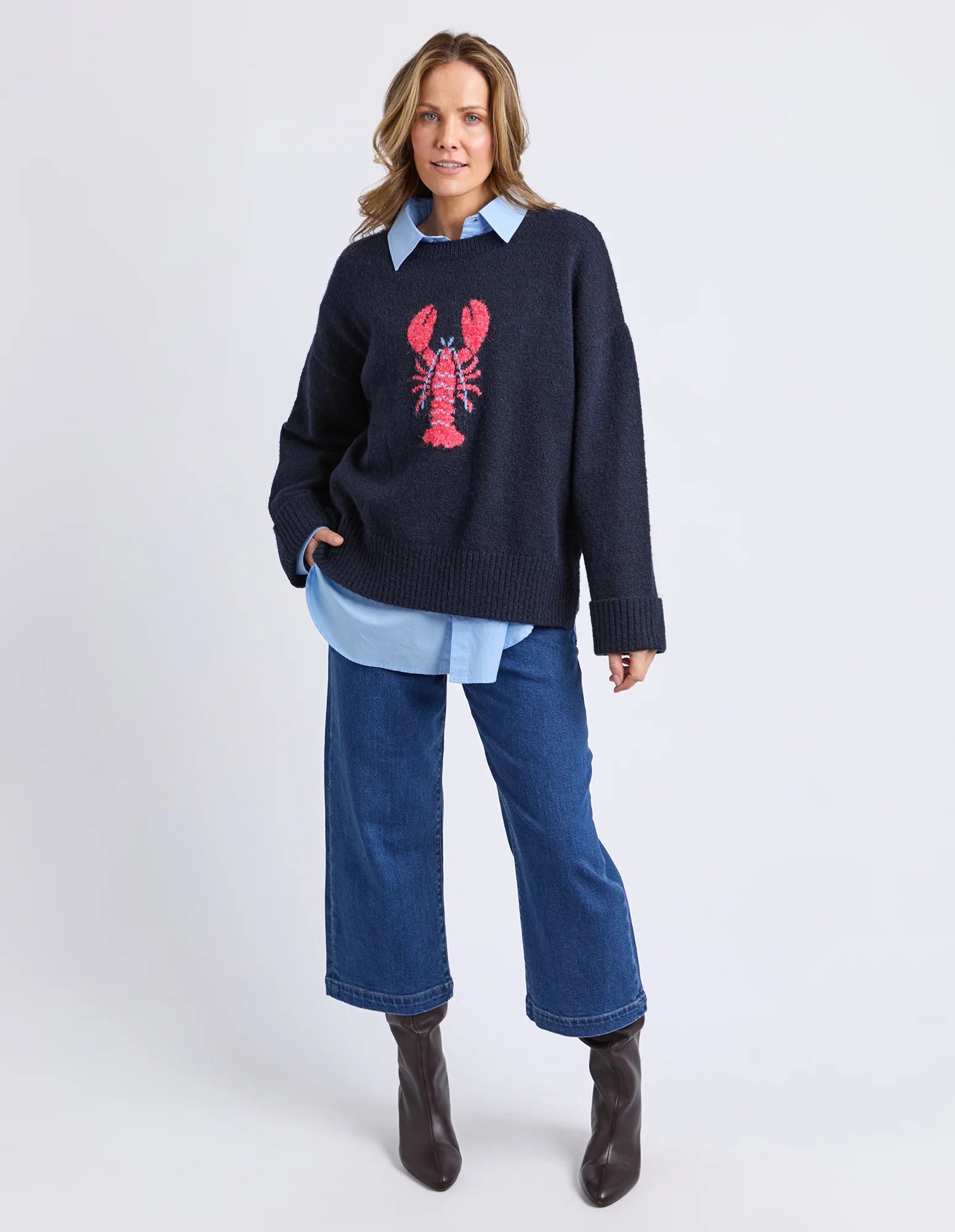 ELM Lobster Intarsia Knit Classic Navy 8177032.CNAV