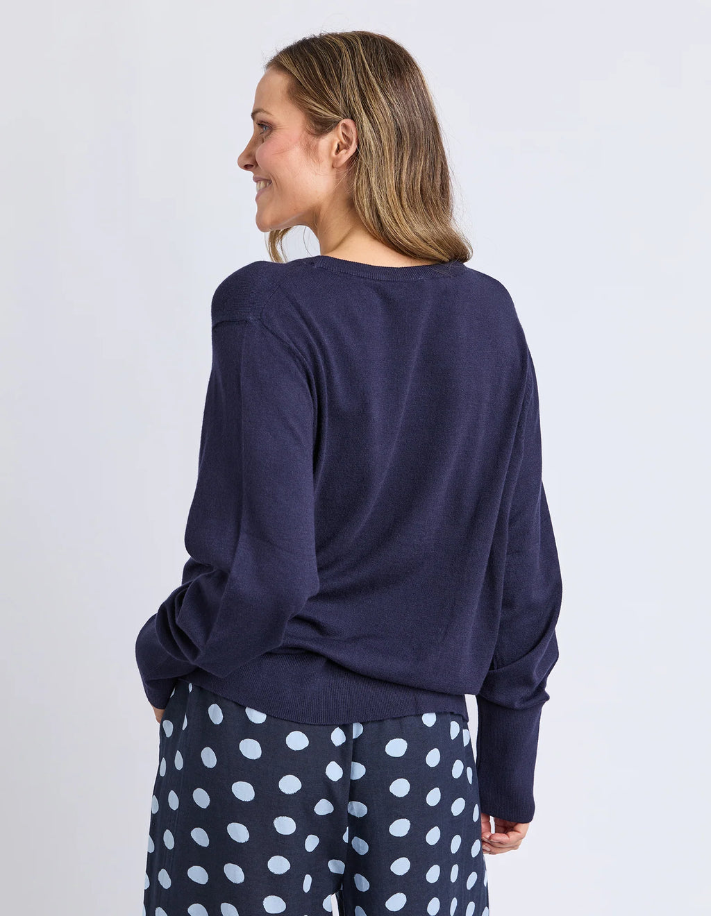 ELM Sunny Long Sleeve Knit Top Classic Navy 8177038.CNAV