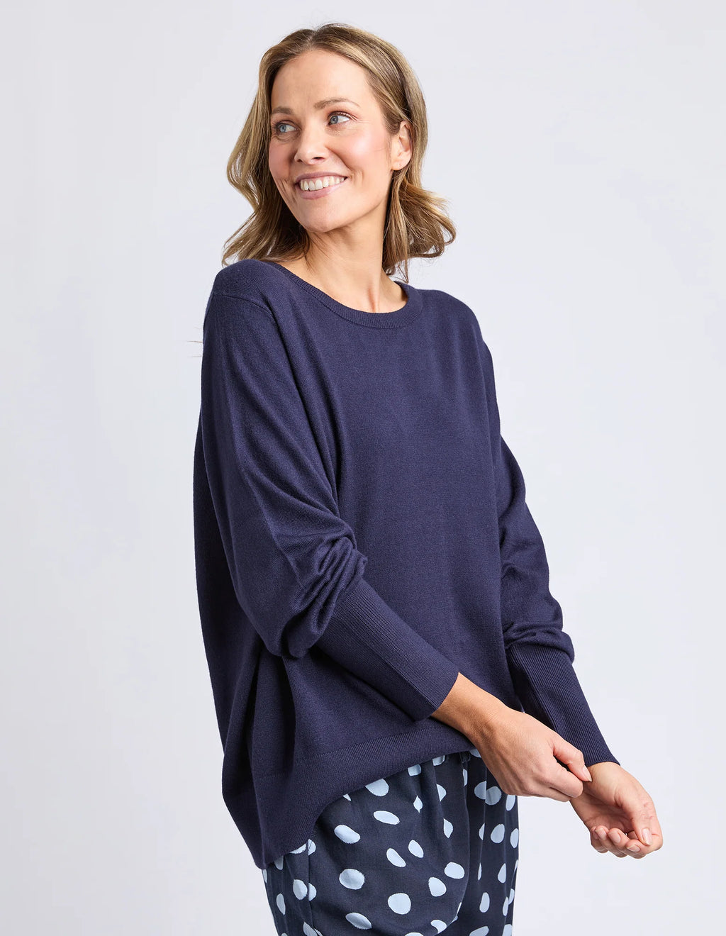 ELM Sunny Long Sleeve Knit Top Classic Navy 8177038.CNAV