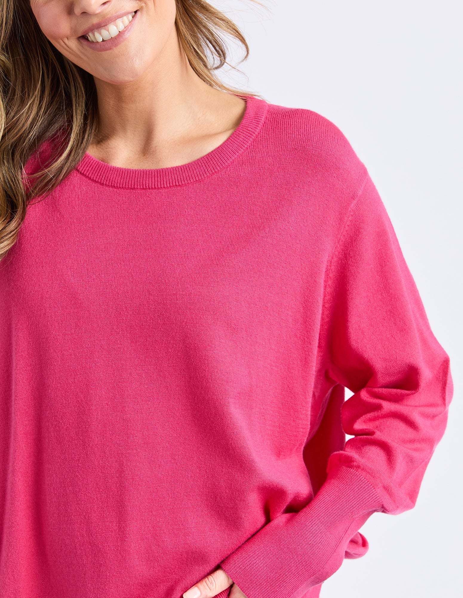 ELM Sunny Long Sleeve Knit Top Hot Pink 8177038.HPNK