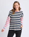 ELM Gaeb Stripe Long Sleeve Tee White, Navy & Pink 8177054.STR