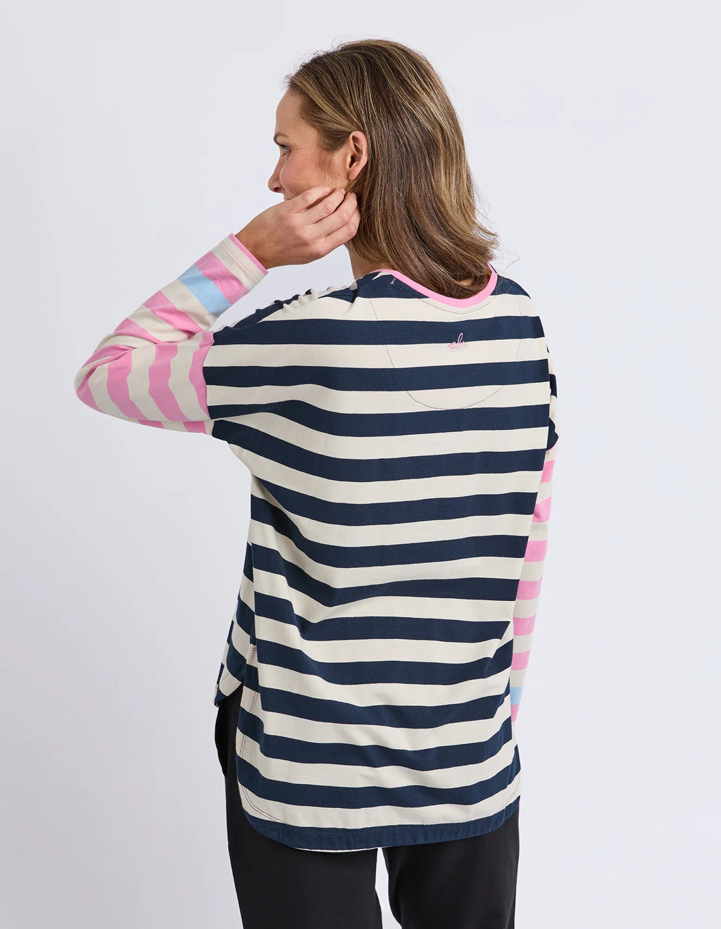 ELM Gaeb Stripe Long Sleeve Tee White, Navy & Pink 8177054.STR