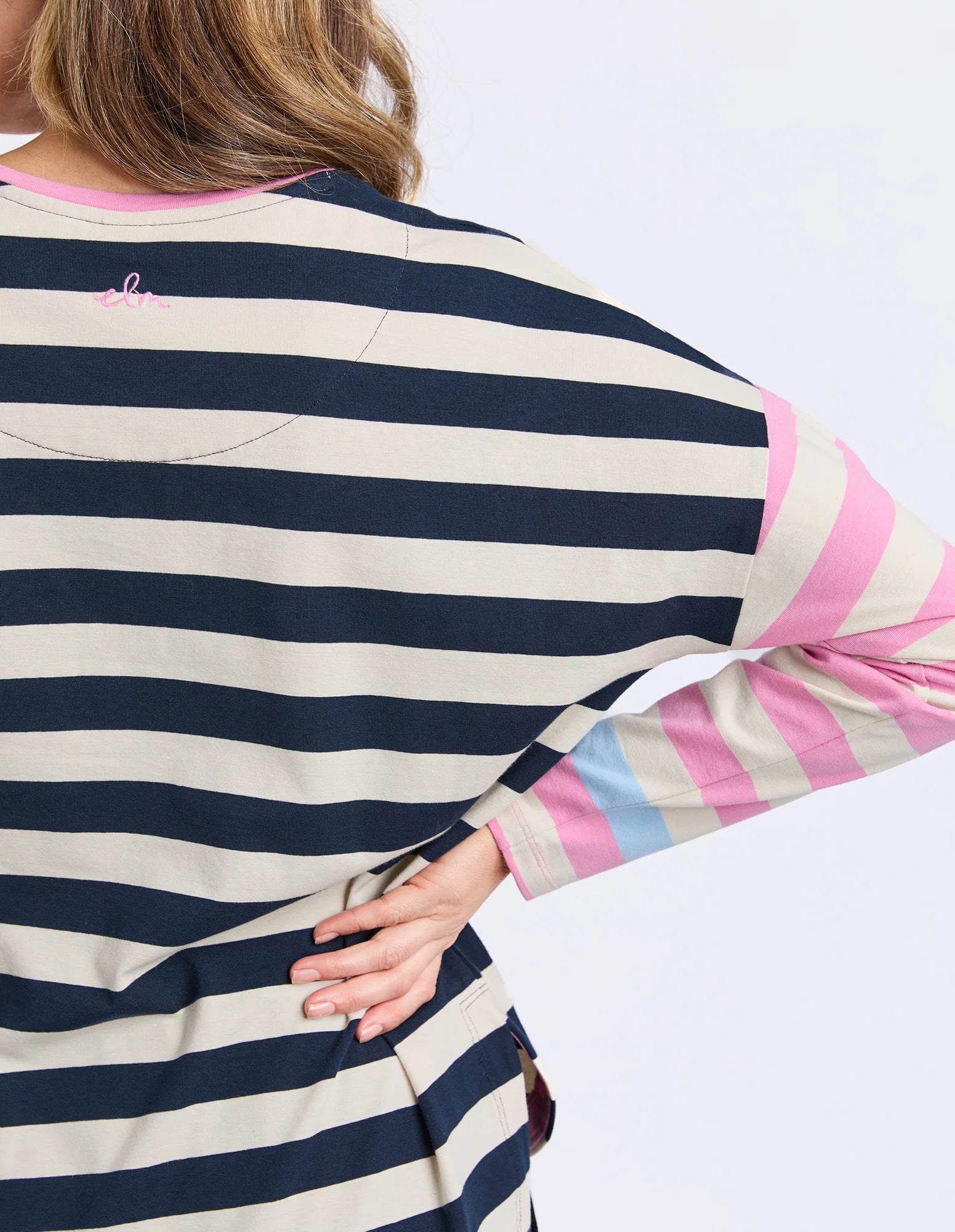 ELM Gaeb Stripe Long Sleeve Tee White, Navy & Pink 8177054.STR
