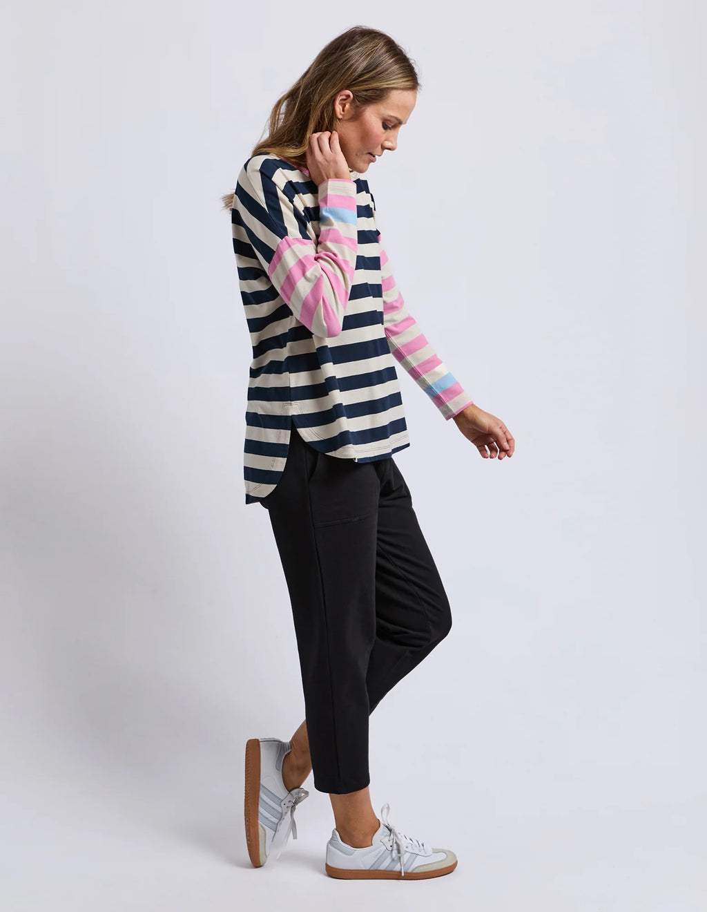 ELM Gaeb Stripe Long Sleeve Tee White, Navy & Pink 8177054.STR