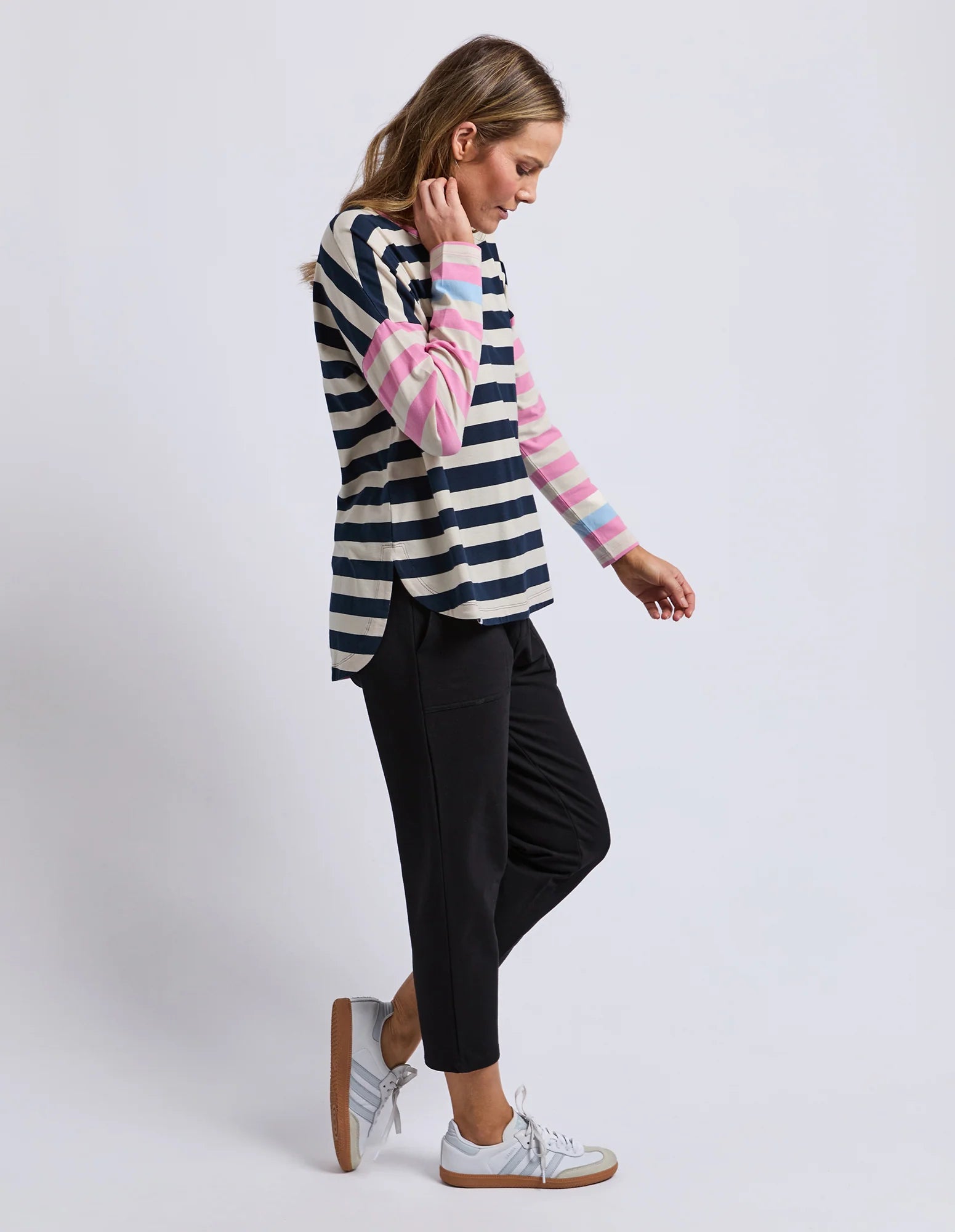 ELM Gaeb Stripe Long Sleeve Tee White, Navy & Pink 8177054.STR