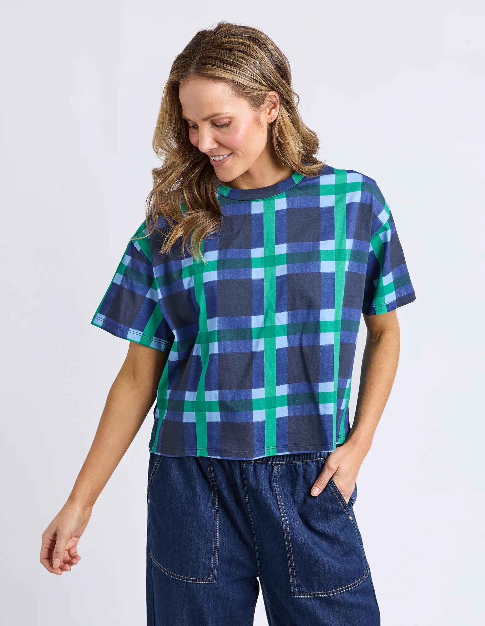 ELM Bari Tee Blue Check Print 8177062.MULT