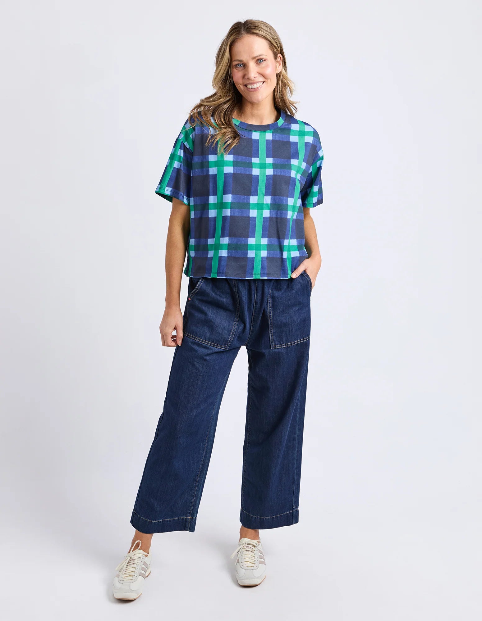 ELM Bari Tee Blue Check Print 8177062.MULT
