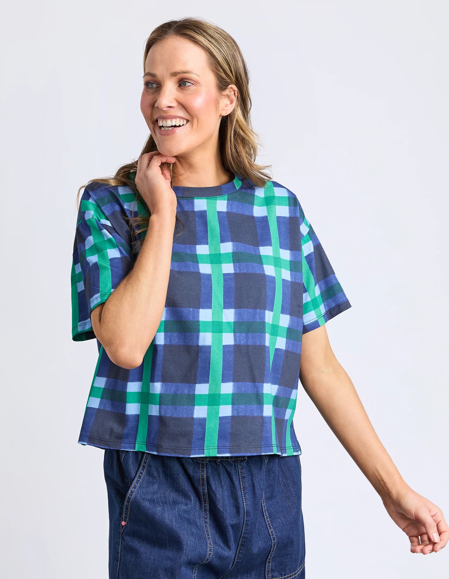 ELM Bari Tee Blue Check Print 8177062.MULT