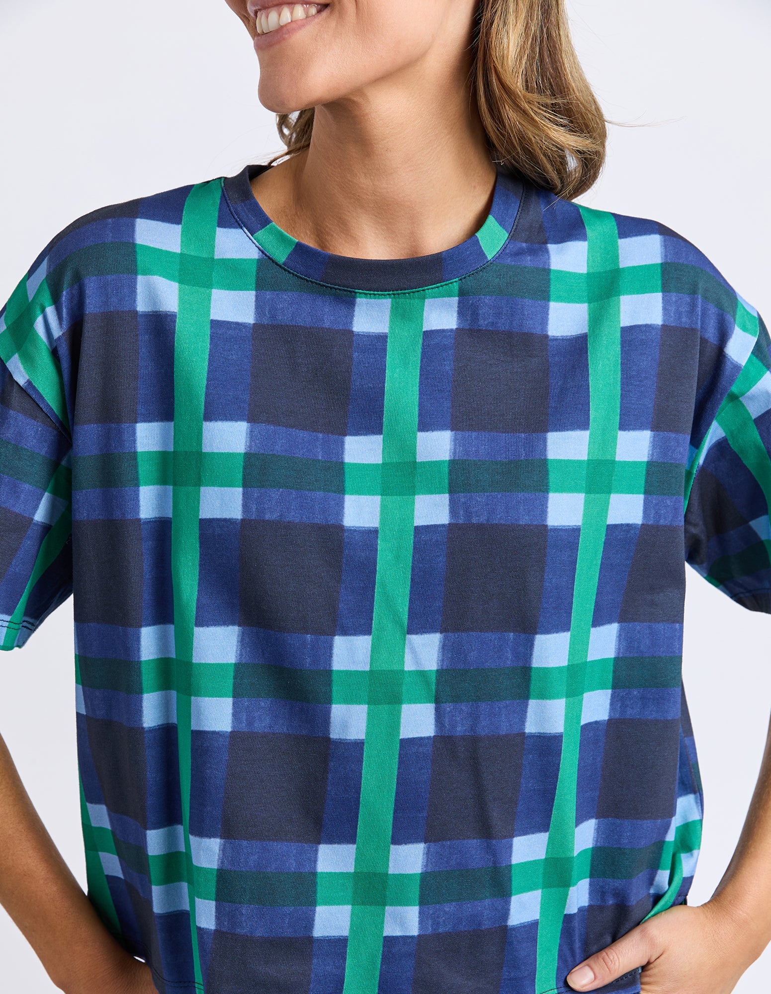 ELM Bari Tee Blue Check Print 8177062.MULT