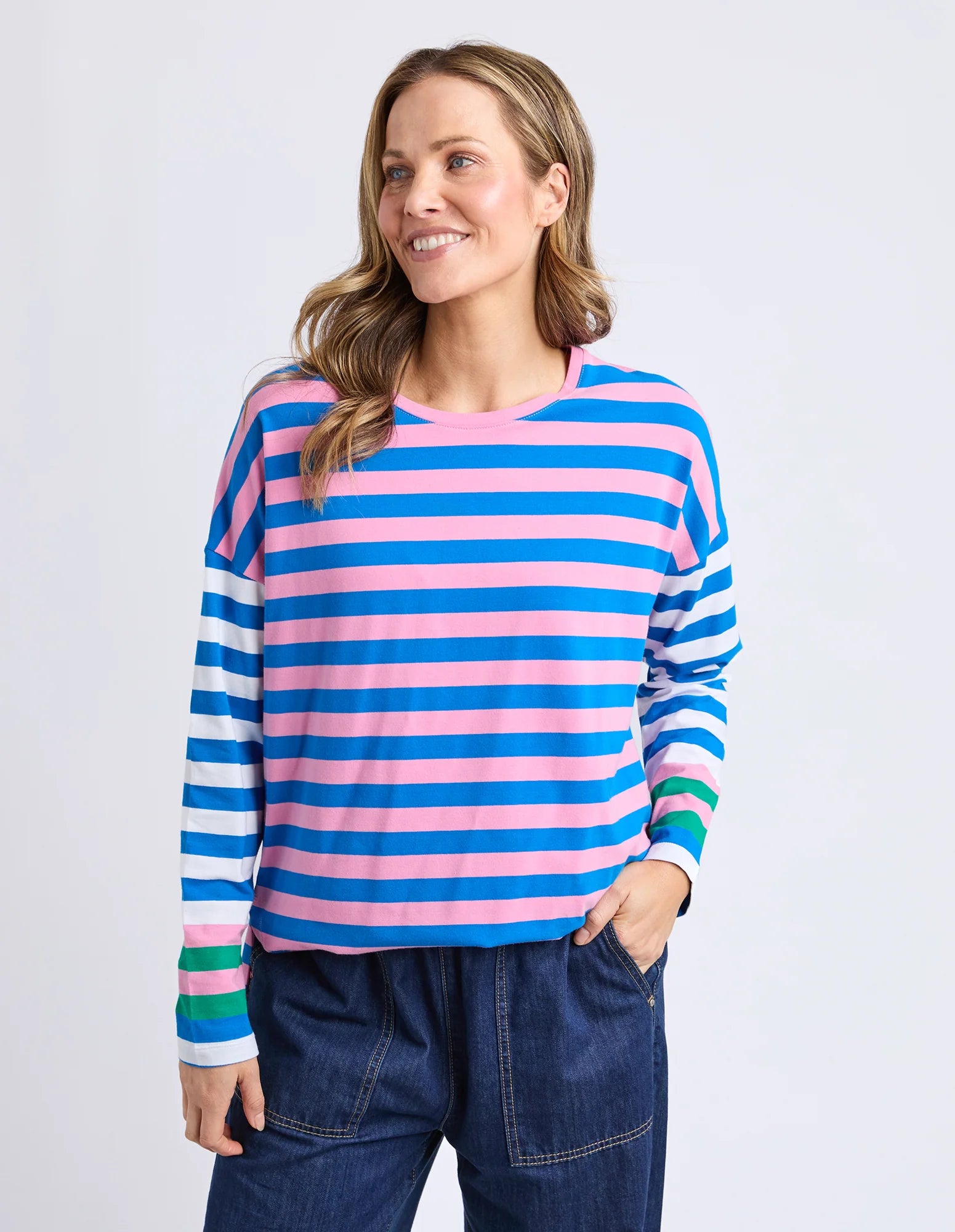ELM Taffy Stripe Long Sleeve Tee Blue & Pink Stripe 8177071.STR
