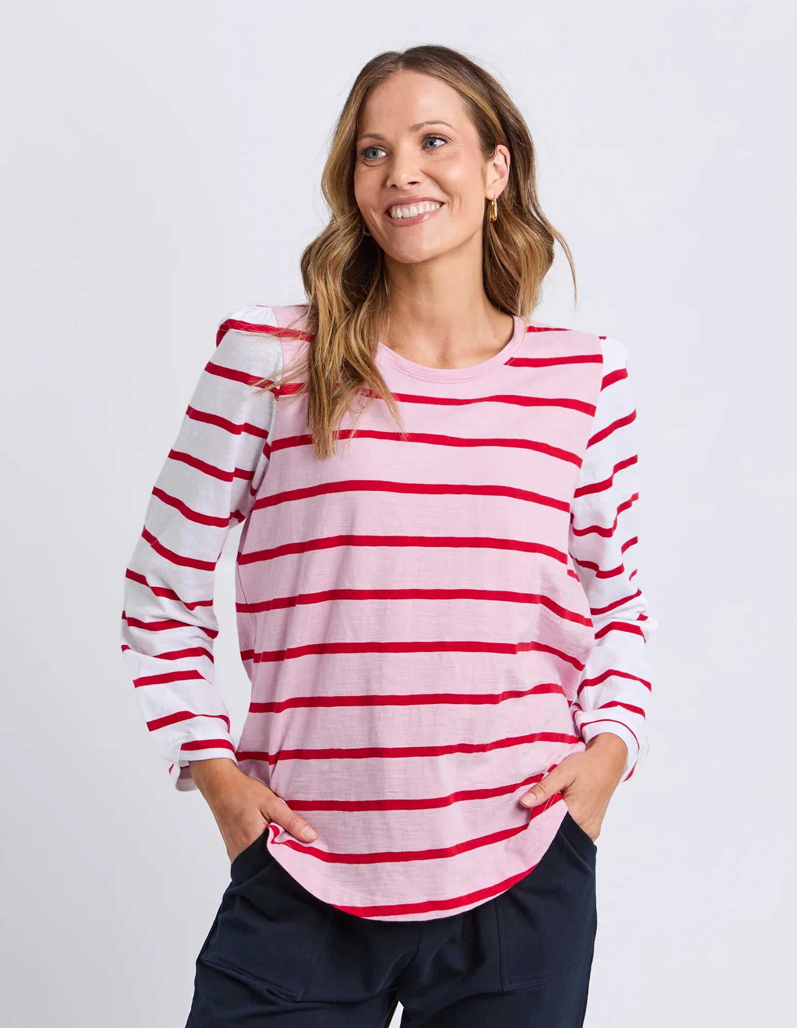 ELM Baia Long Sleeve Tee Pink & Red Stripe