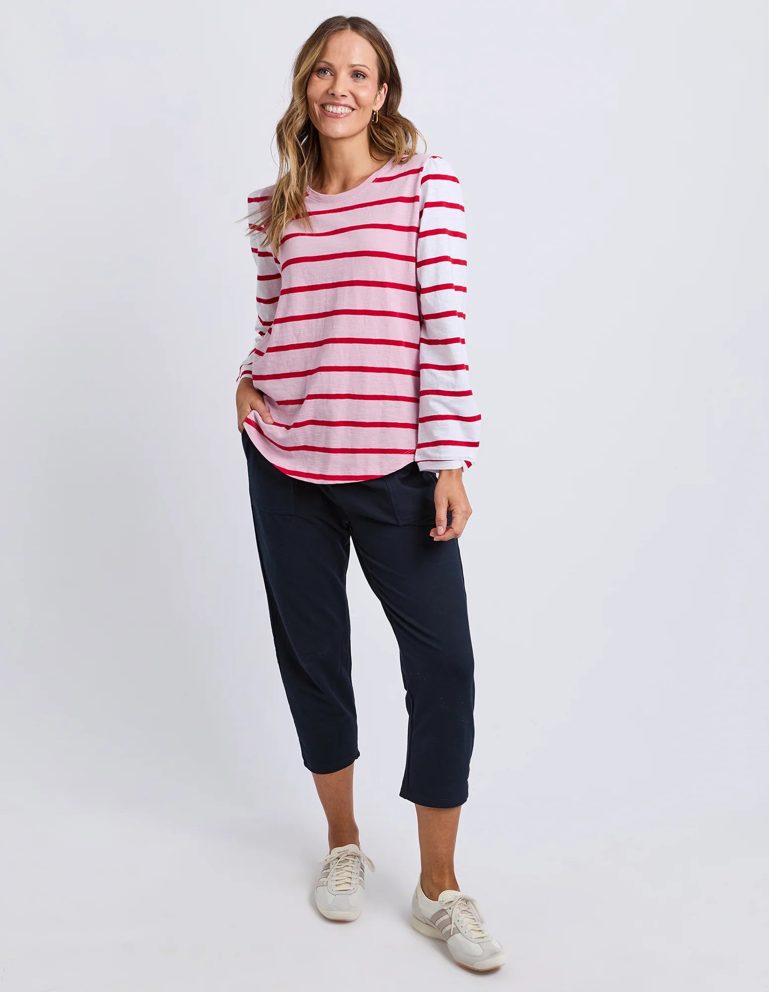 ELM Baia Long Sleeve Tee Pink & Red Stripe