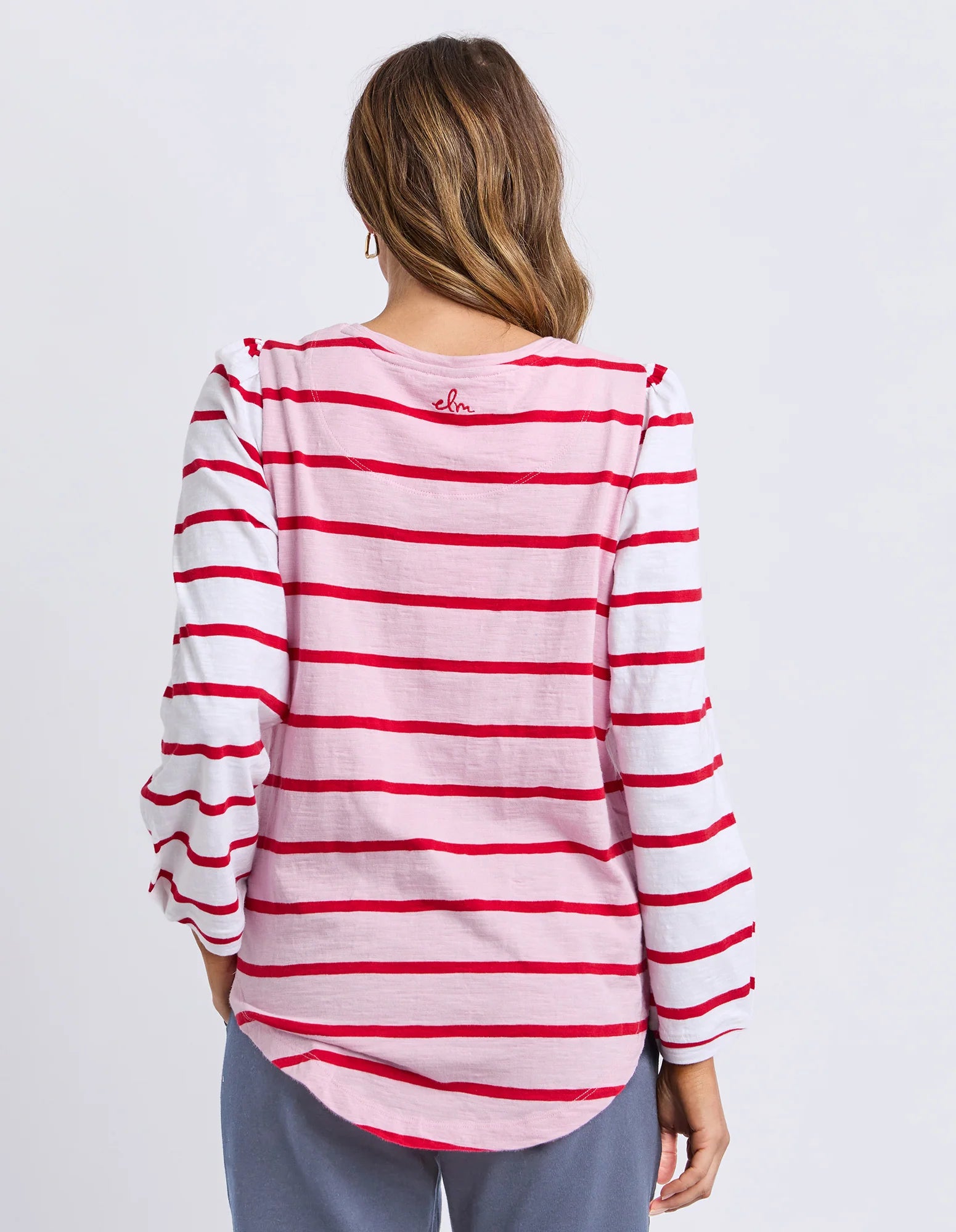 ELM Baia Long Sleeve Tee Pink & Red Stripe