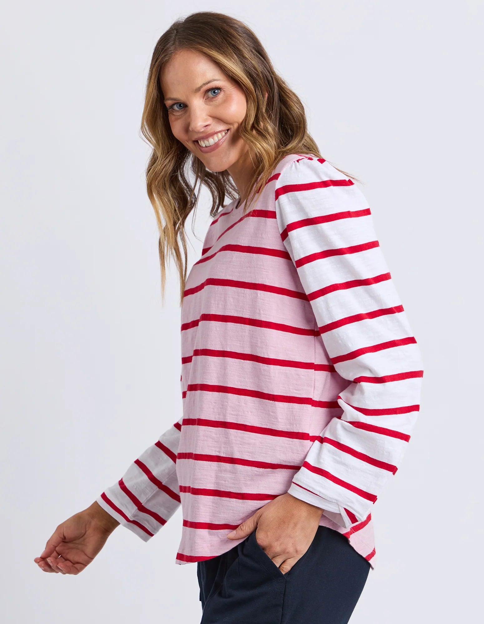 ELM Baia Long Sleeve Tee Pink & Red Stripe