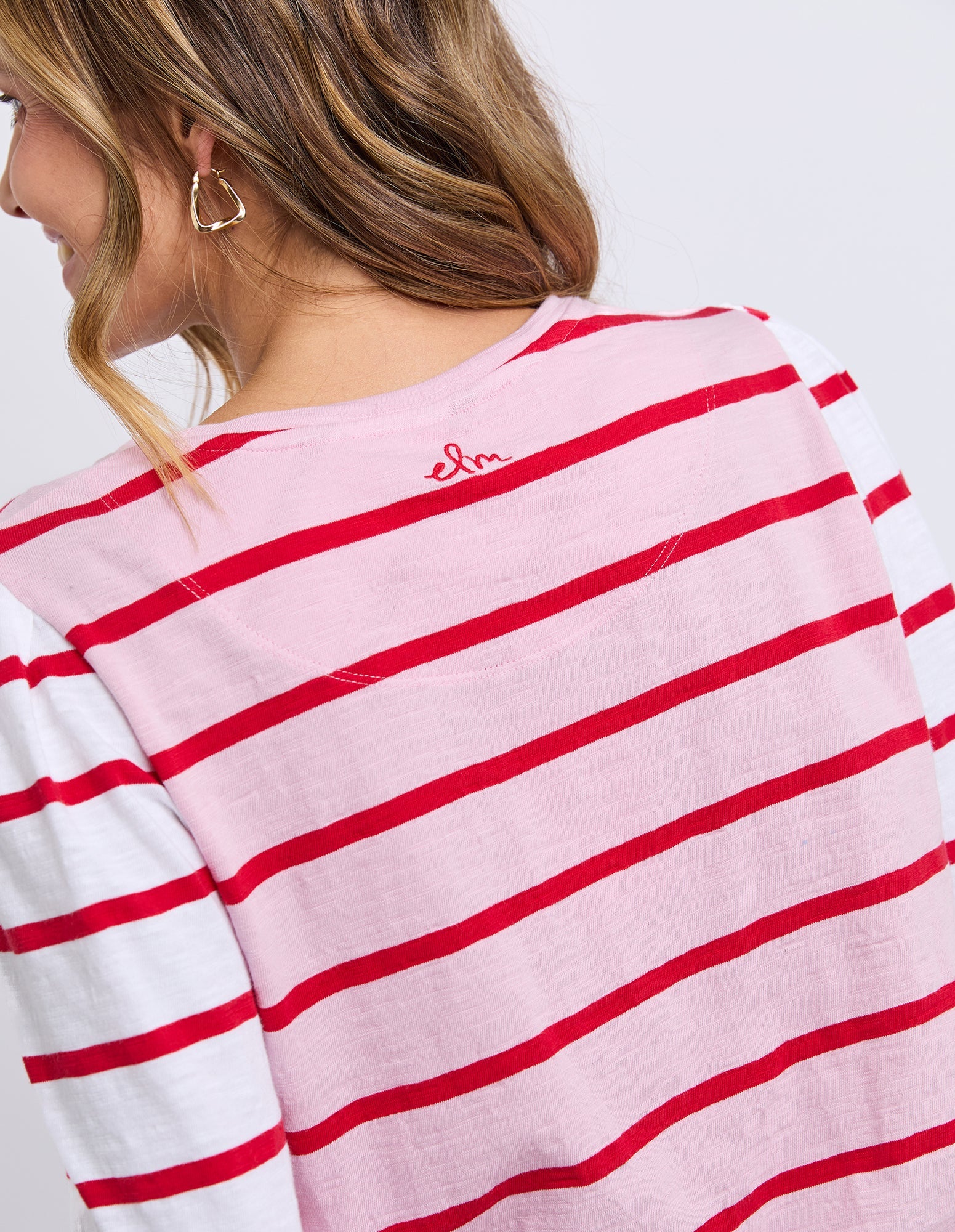 ELM Baia Long Sleeve Tee Pink & Red Stripe