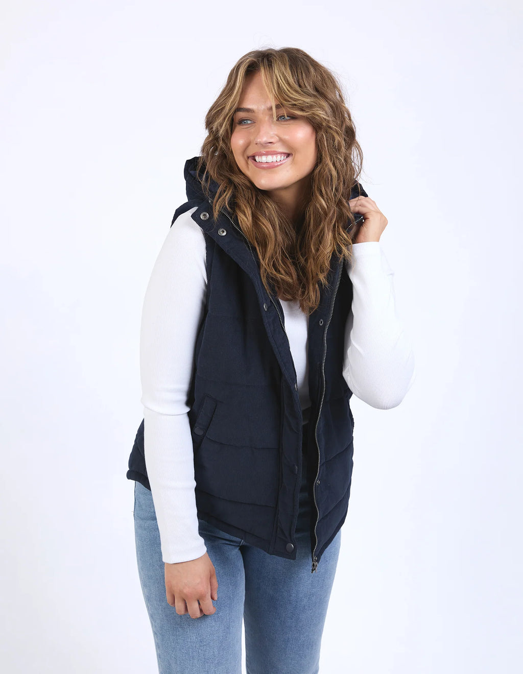 ELM Cord Puffer Vest Dark Sapphire 8192026.NAVY