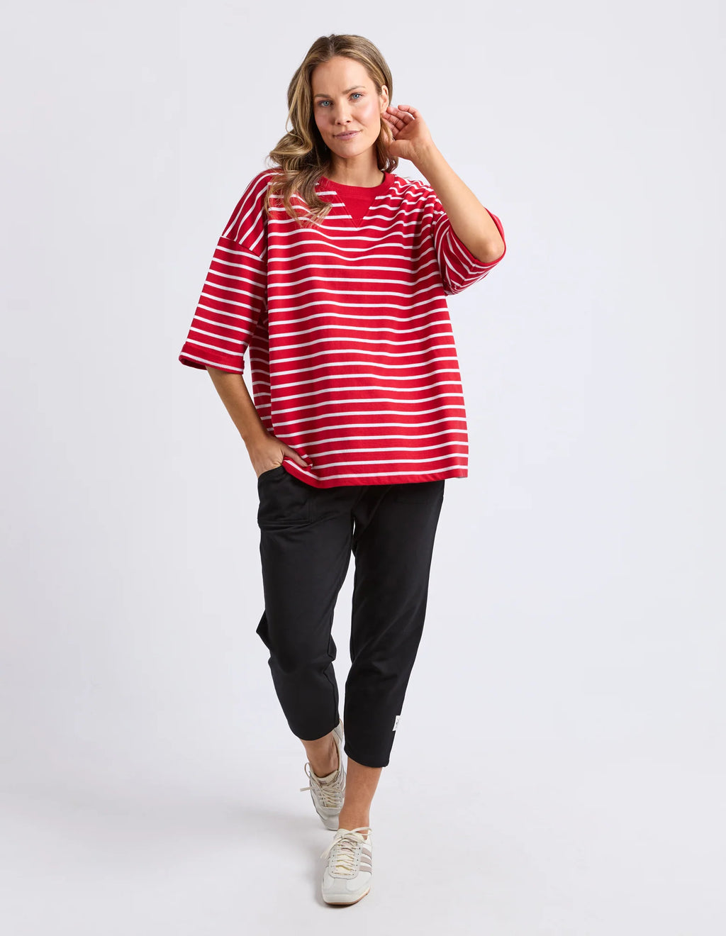 ELM Valentina Sweat Cranberry/White Stripe