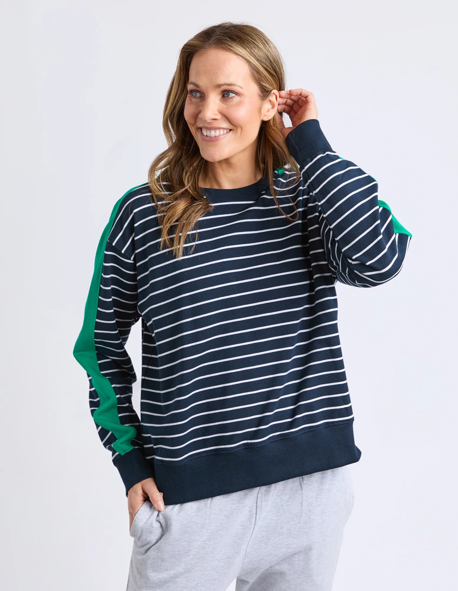 ELM Sloane Crew Stripe Navy/White/Turquoise 81X4567.NAVY