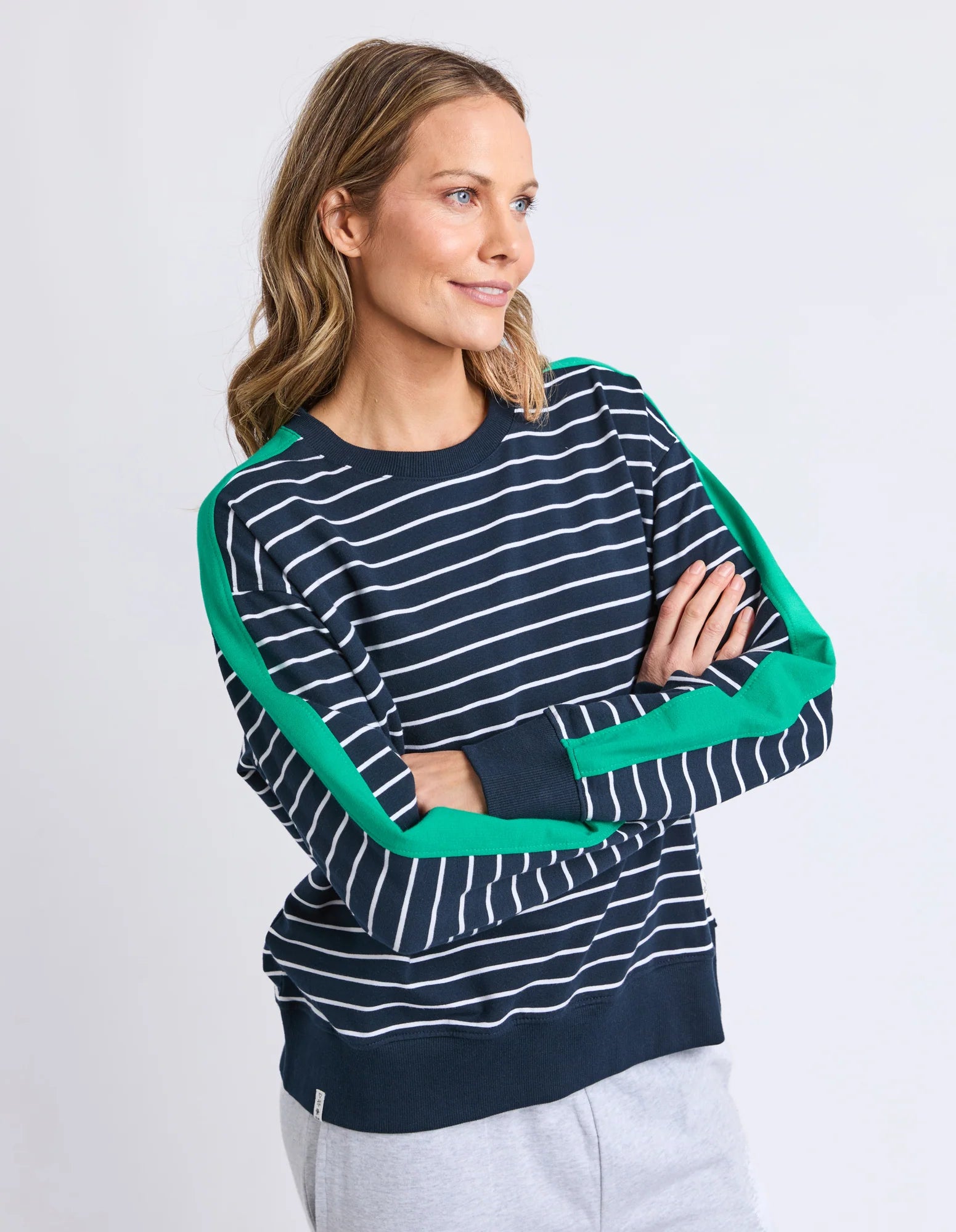 ELM Sloane Crew Stripe Navy/White/Turquoise 81X4567.NAVY