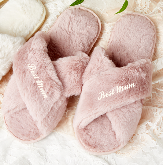 Mother's Day Plush Pink Slippers