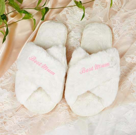 Mother's Day Plush White Slippers