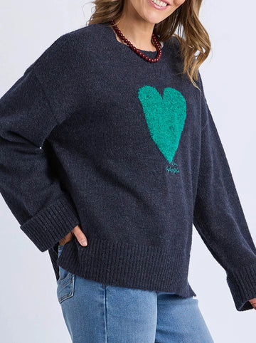 ELM Intersia Heart Knit - Navy 8177007.NAVY