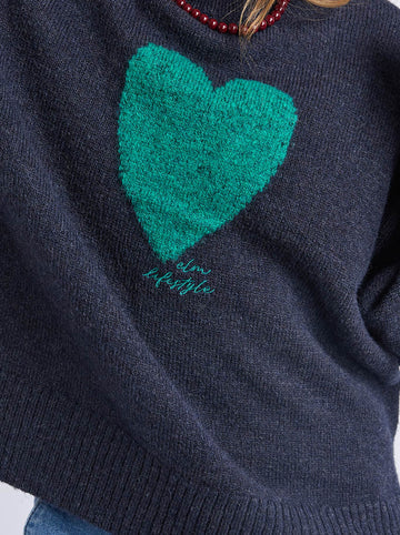 ELM Intersia Heart Knit - Navy 8177007.NAVY