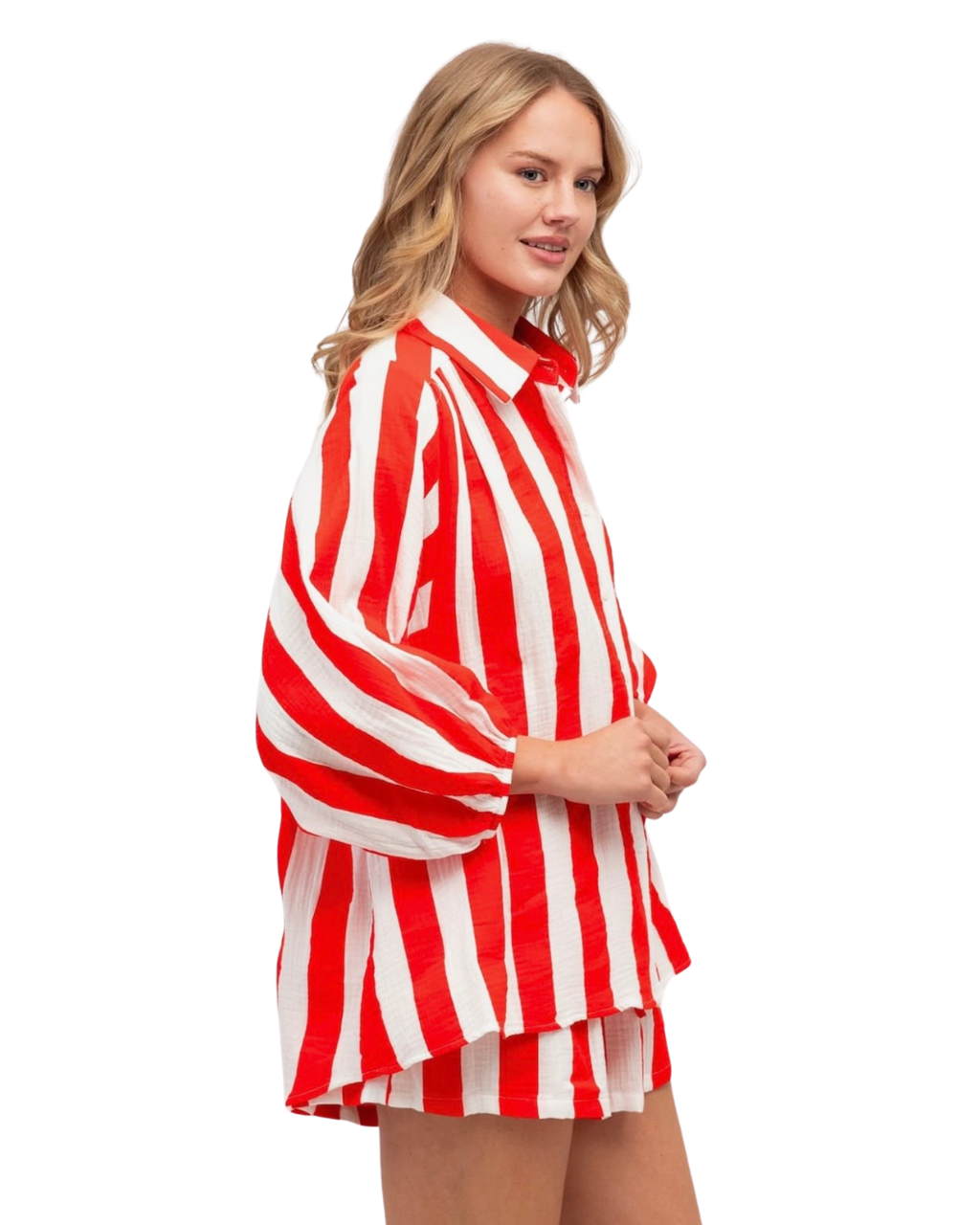 Ebby & I Red and White Striped Relaxed Fit Shorts