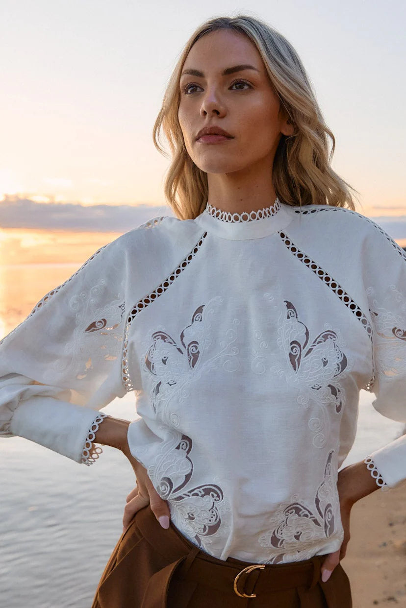 Fate + Becker Aven Embroidered Blouse - White