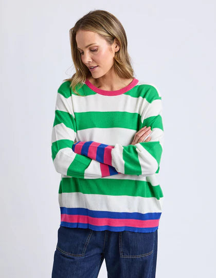ELM REGGIE LONG SLEEVE KNIT - GREEN/WHITE STRIPE 8177025.GRN