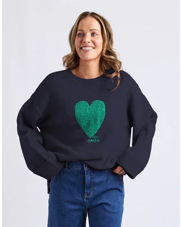 ELM Intersia Heart Knit - Navy 8177007.NAVY