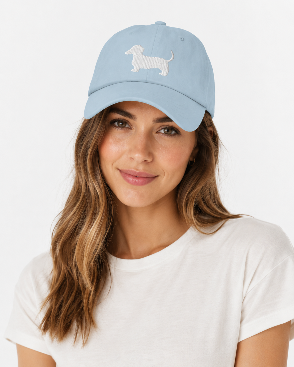 Powder Blue Dachshund Cap – White Embroidery