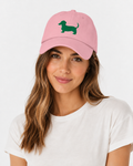 Blush Pink Dachshund Cap – Green Embroidery
