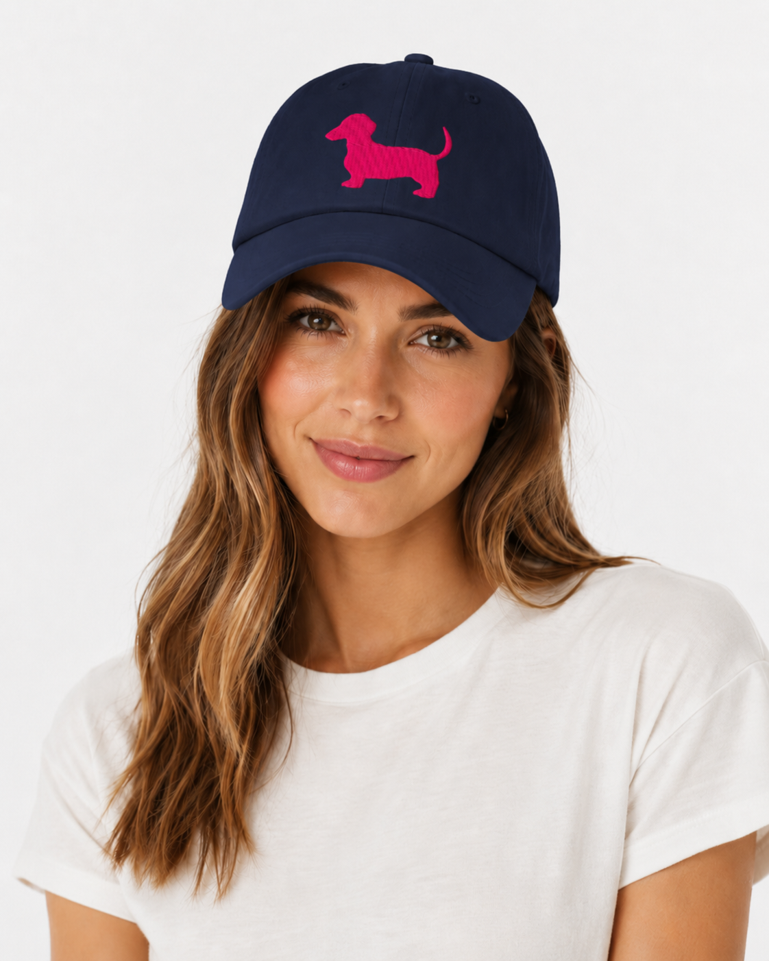 Navy Dachshund Cap – Hot Pink Embroidery