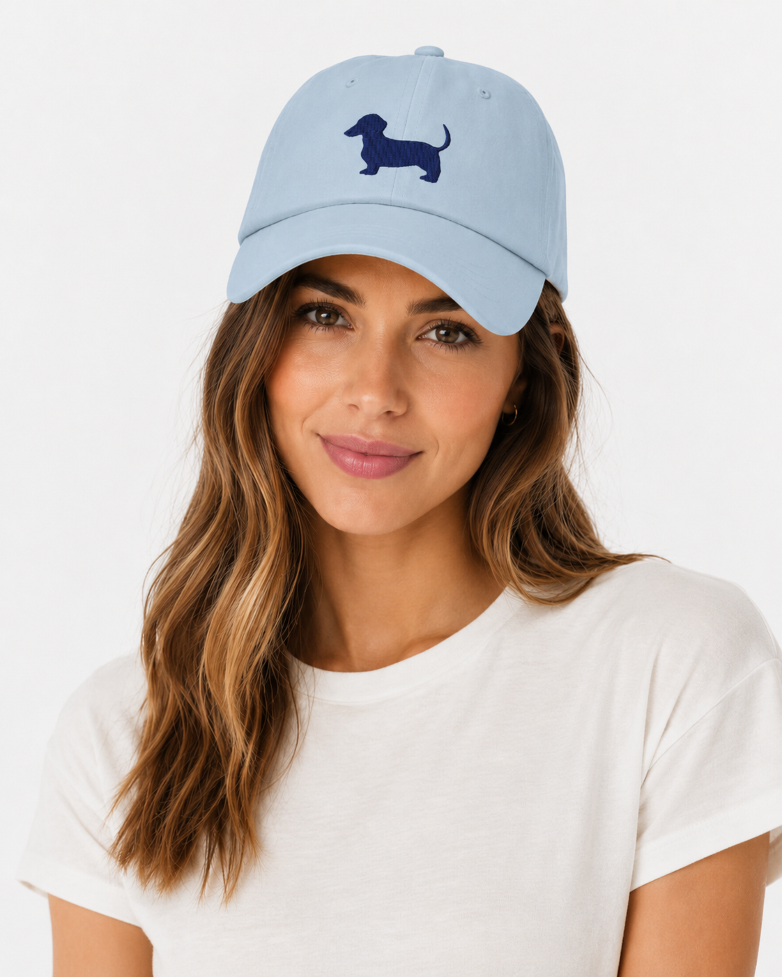 Powder Blue Dachshund Cap – Navy Embroidery
