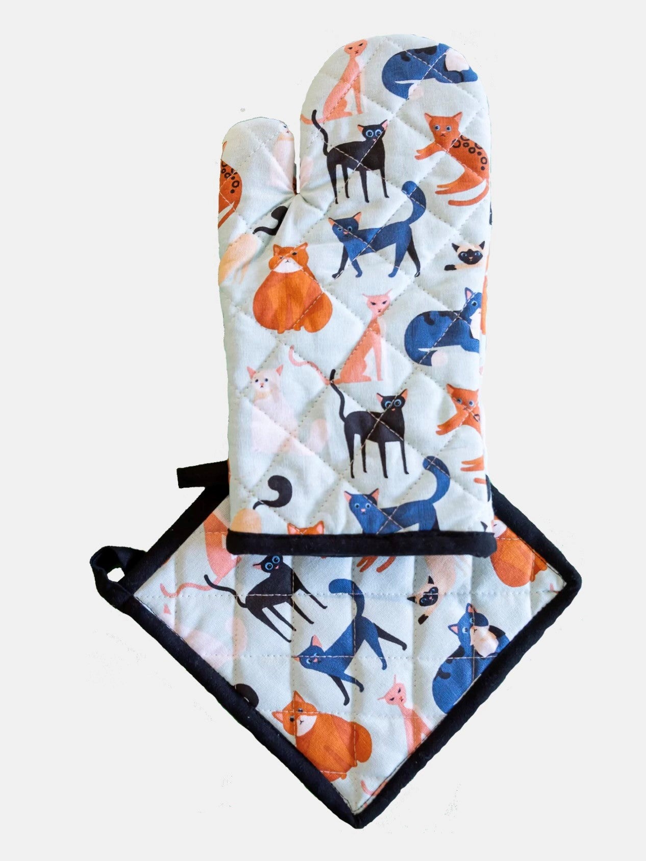 Colourful Cats Oven Mitt and Pot Holder Set