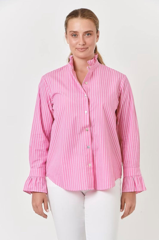 Enveloppe 100% Linen Pink Shirt with white pin stripes